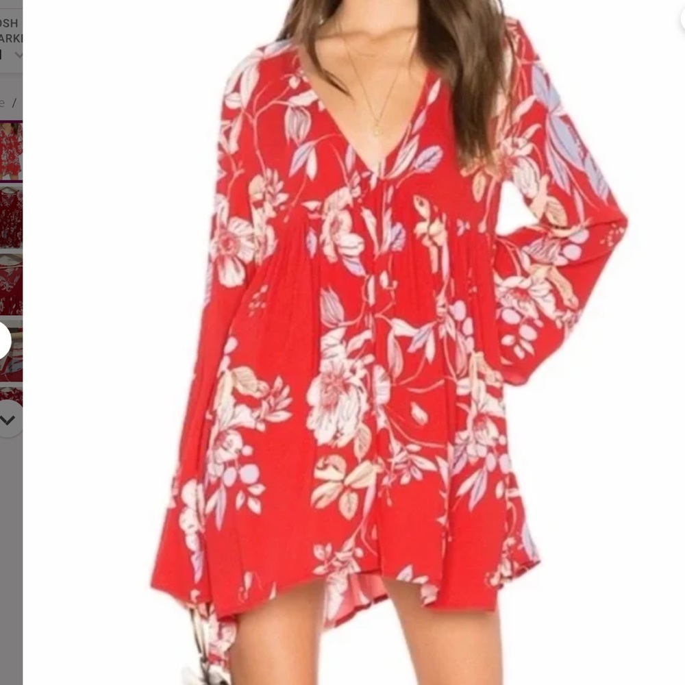 Free People Bella Red floral‎ tunic/ mini dress. Maybe worn once. Retail 88